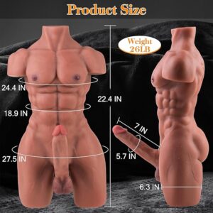 2 in 1 male sex doll with realistic dildo anus, life size sex doll with 7 inches flexible huge cock penis for g spot anal clitoral stimulation, unisex masturbator sex toy for women couple gay, 26 lb