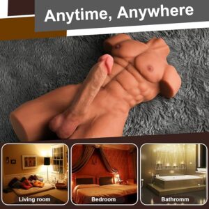 26lb male sex doll for women with 8in flexible huge dildo, auslove realistic 3d muscular male torso sex dolls with tight anal for men gay couple, big penis sex toy for female masturbation